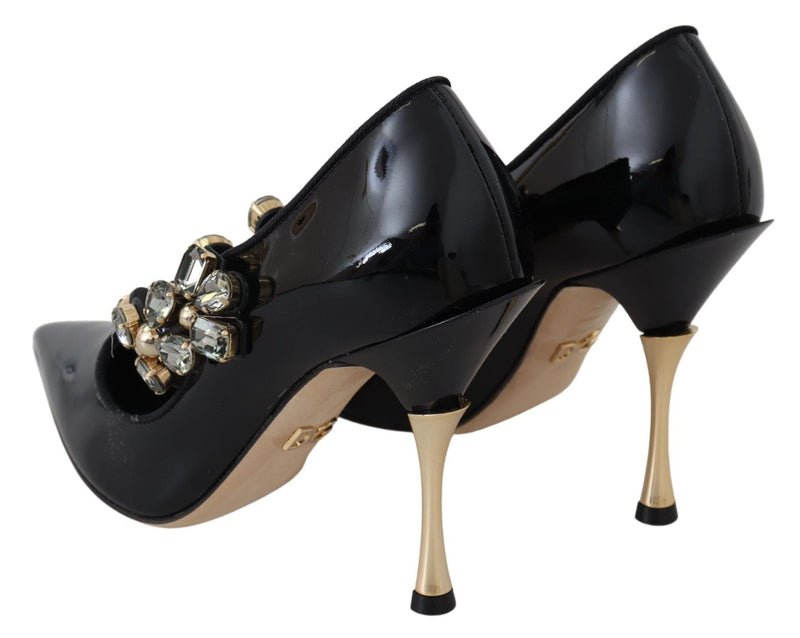 Elegant Black Leather Crystal Pumps Dolce & Gabbana