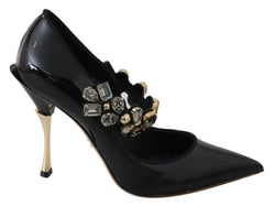 Elegant Black Leather Crystal Pumps Dolce & Gabbana