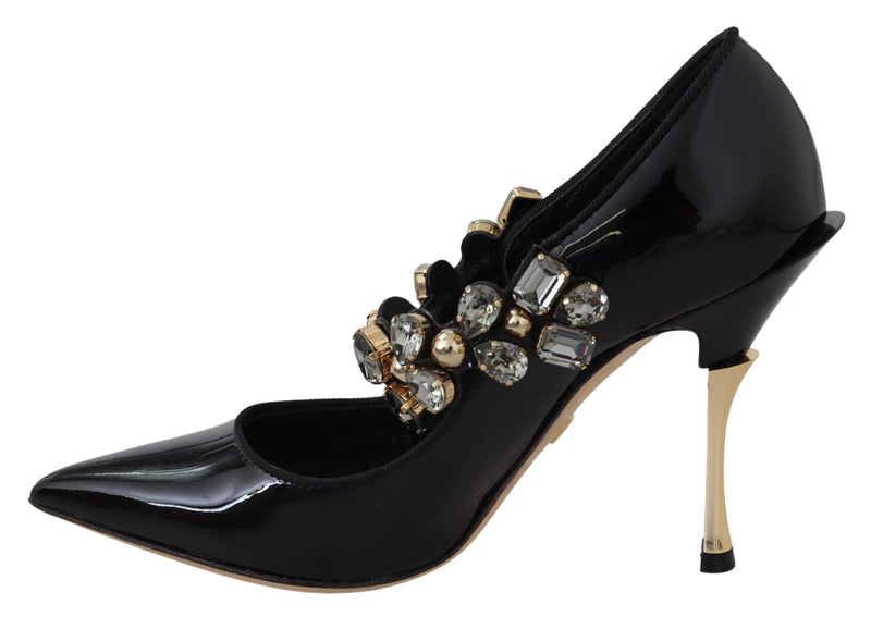 Elegant Black Leather Crystal Pumps Dolce & Gabbana