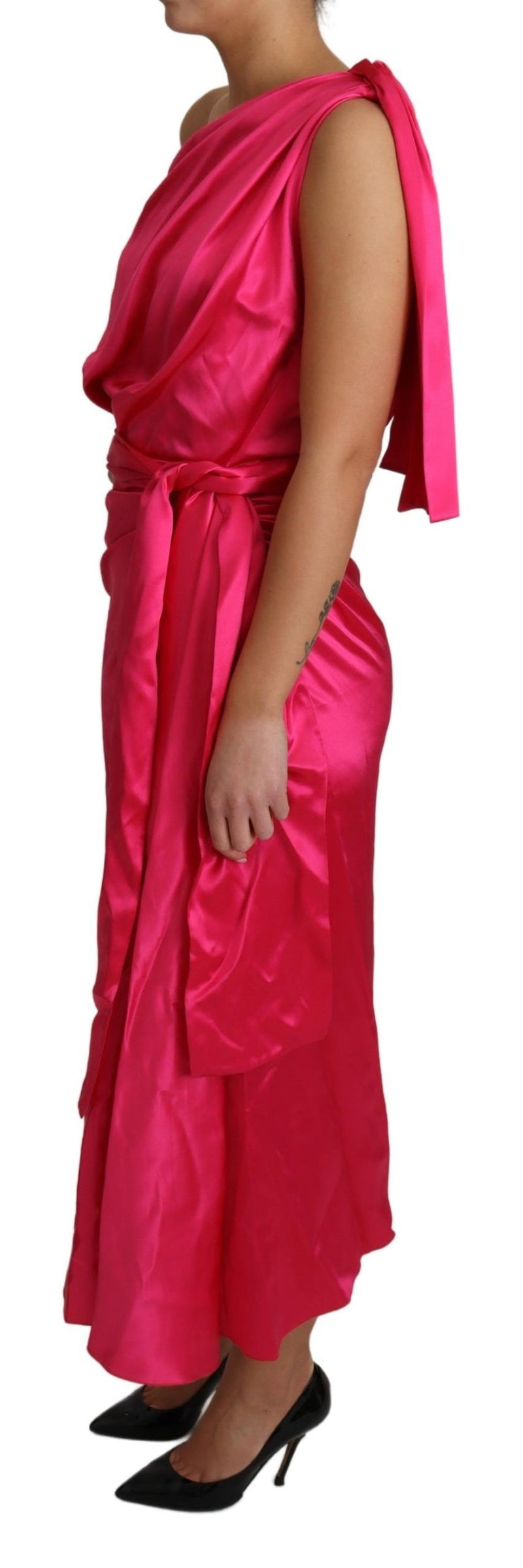 Elegant Fuchsia Silk One-Shoulder Wrap Dress Dolce & Gabbana