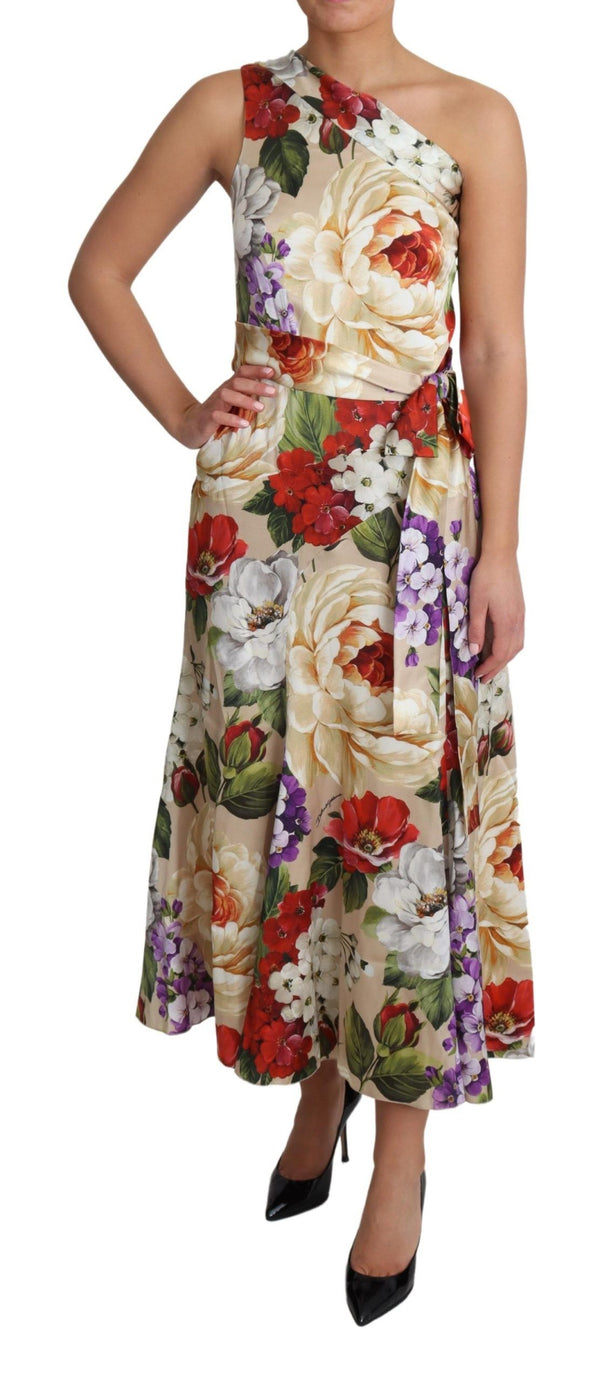 Elegant One-Shoulder Floral Silk Maxi Dress Dolce & Gabbana