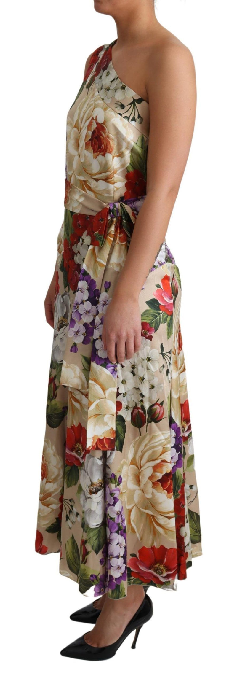 Elegant One-Shoulder Floral Silk Maxi Dress Dolce & Gabbana