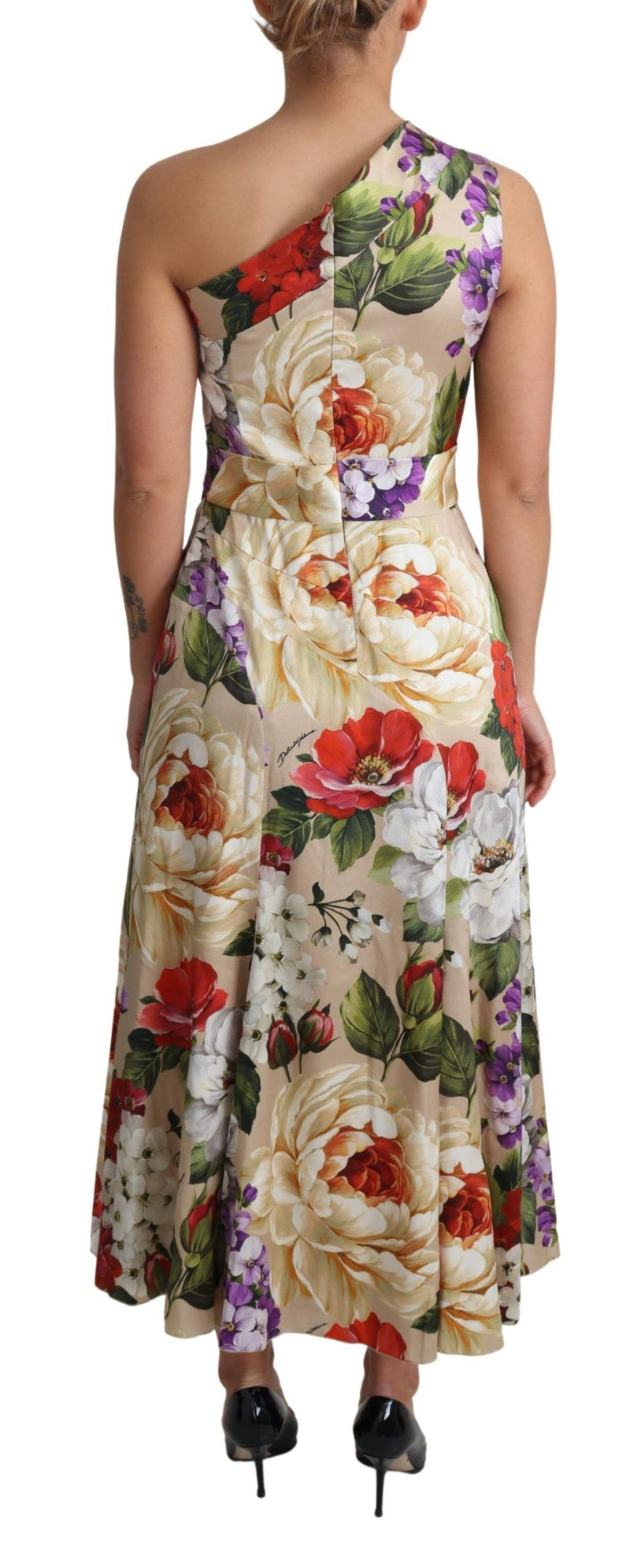 Elegant One-Shoulder Floral Silk Maxi Dress Dolce & Gabbana