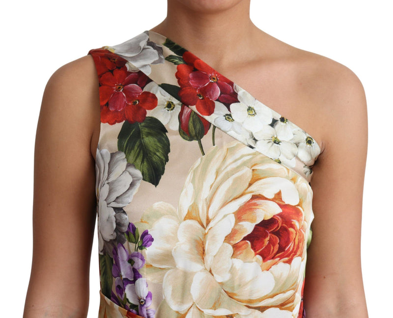 Elegant One-Shoulder Floral Silk Maxi Dress Dolce & Gabbana