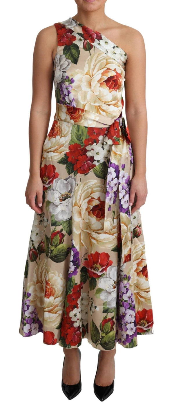 Elegant One-Shoulder Floral Silk Maxi Dress Dolce & Gabbana