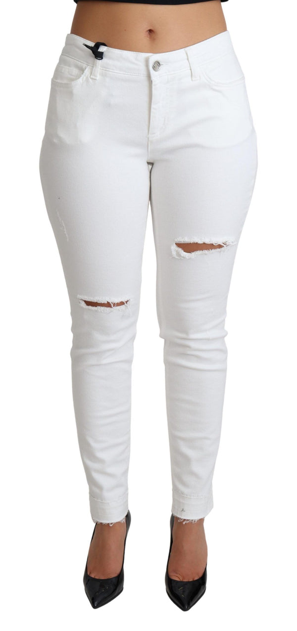 Chic White Mid Waist Designer Jeans Dolce & Gabbana