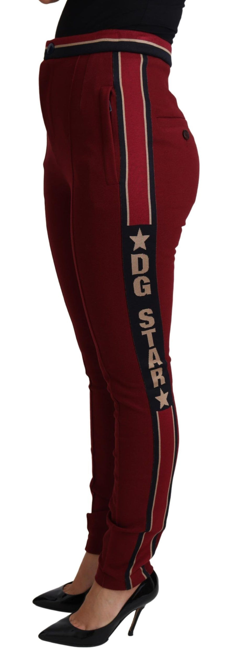 High-Waist Embroidered Red Skinny Trousers Dolce & Gabbana