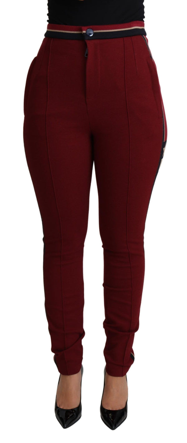 High-Waist Embroidered Red Skinny Trousers Dolce & Gabbana