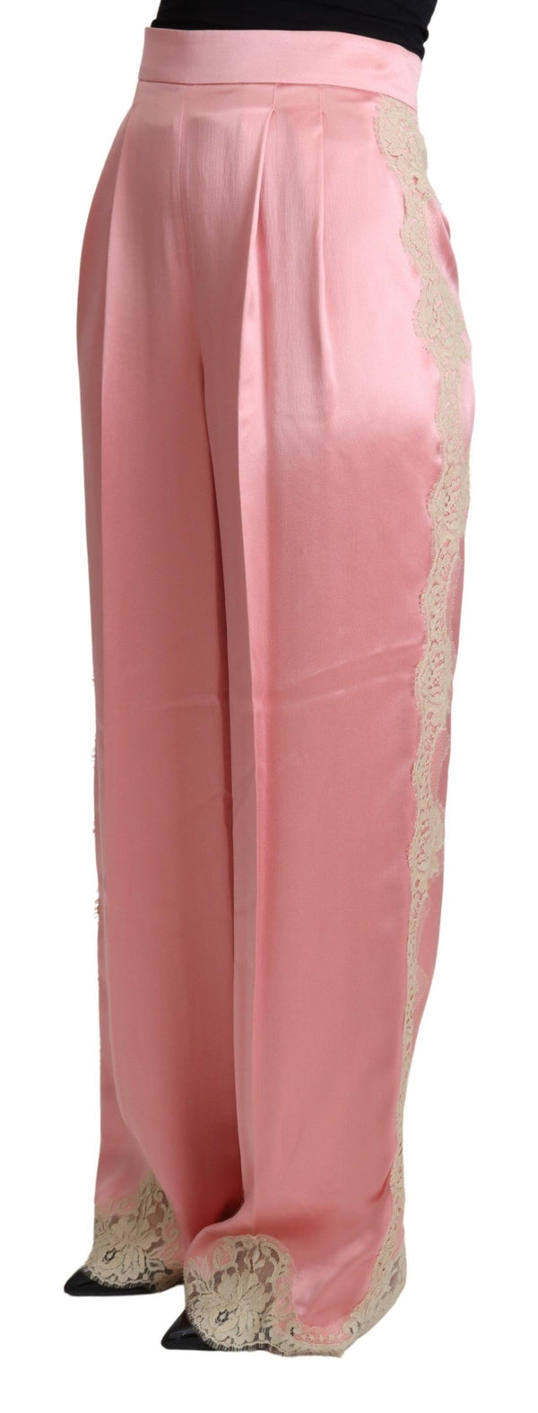 Silk Blend Satin Wide-Leg Pants in Pink Dolce & Gabbana