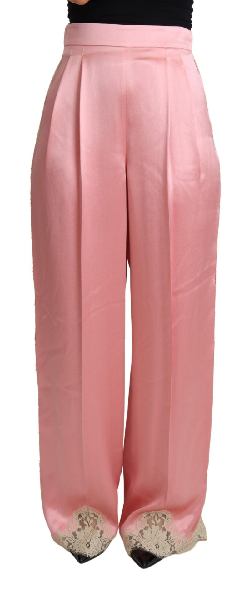 Silk Blend Satin Wide-Leg Pants in Pink Dolce & Gabbana