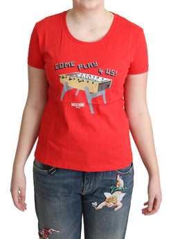 Chic Red Cotton Tee with Playful Print Moschino