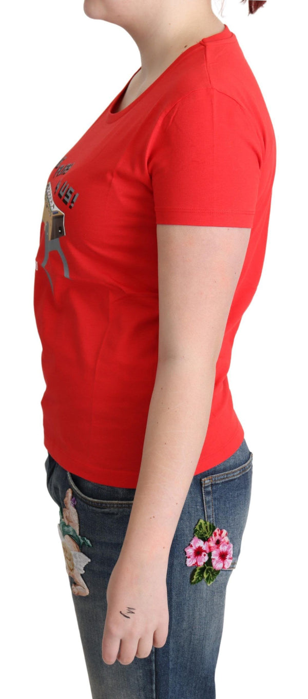 Chic Red Cotton Tee with Playful Print Moschino