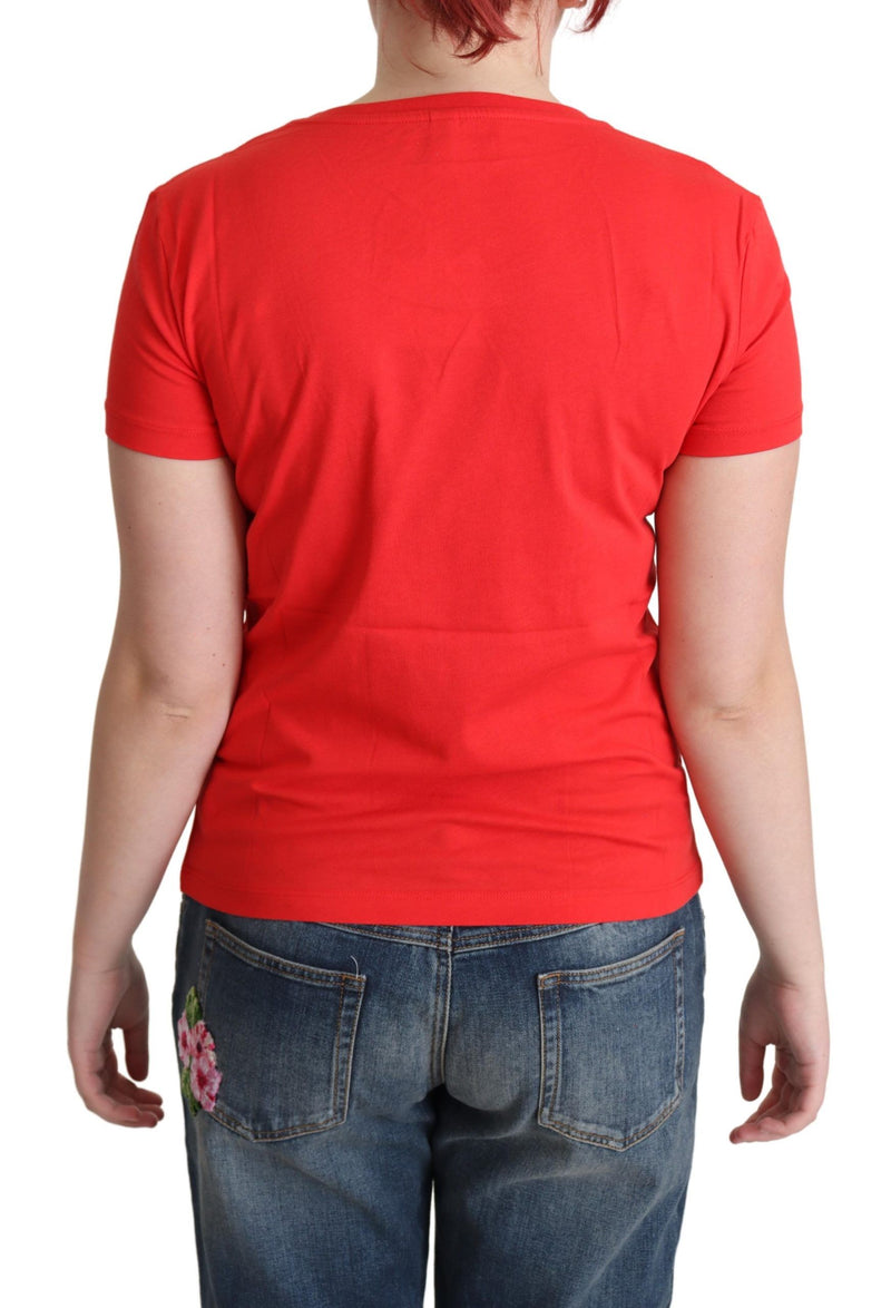 Chic Red Cotton Tee with Playful Print Moschino