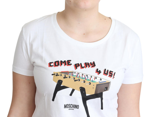 Chic Cotton Round Neck Tee with Playful Print Moschino