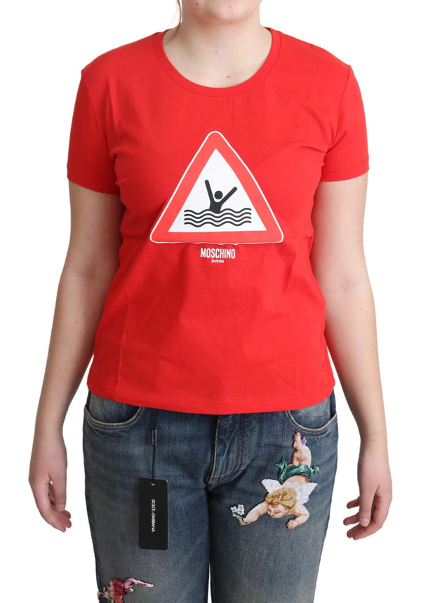 Chic Red Graphic Cotton Tee Moschino