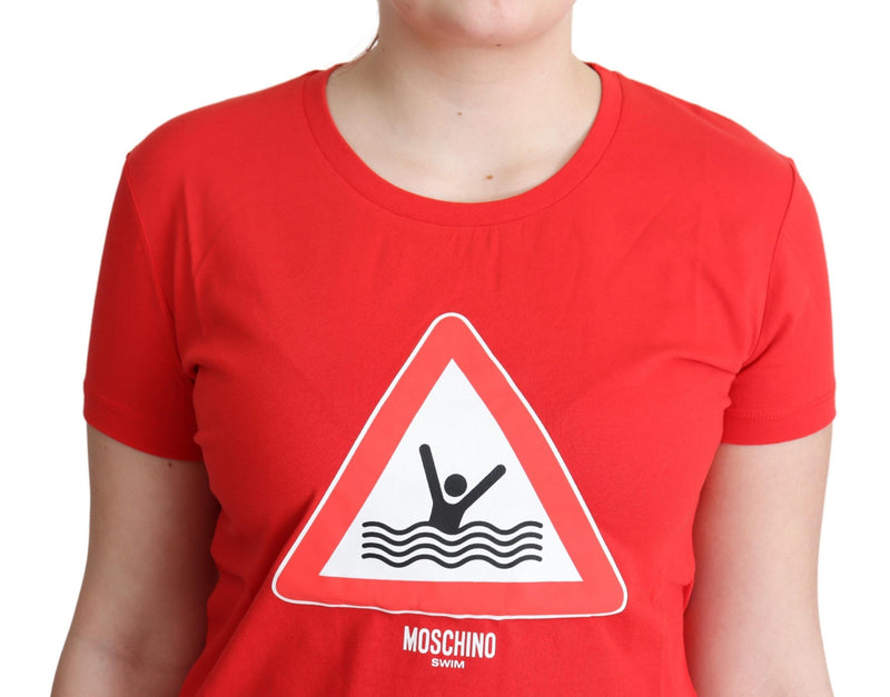 Chic Red Graphic Cotton Tee Moschino