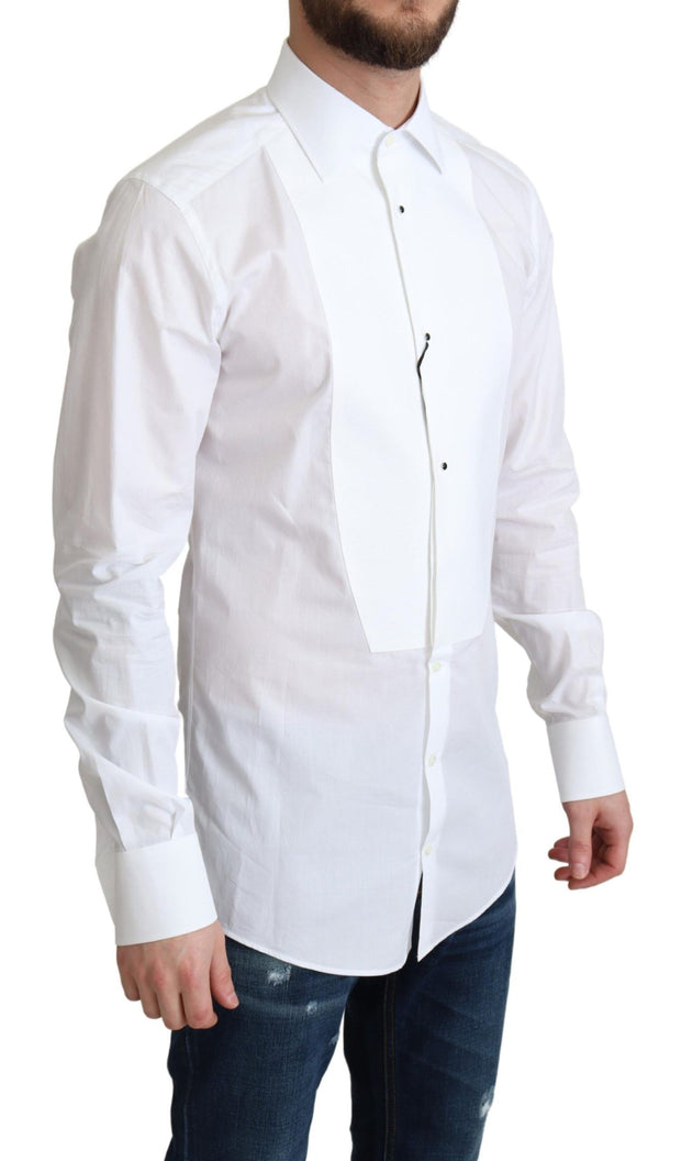 Elegant White Cotton Bib Dress Shirt Dolce & Gabbana