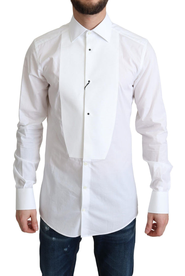 Elegant White Cotton Bib Dress Shirt Dolce & Gabbana