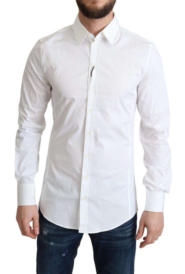 Elegant White Cotton Stretch Dress Shirt Dolce & Gabbana