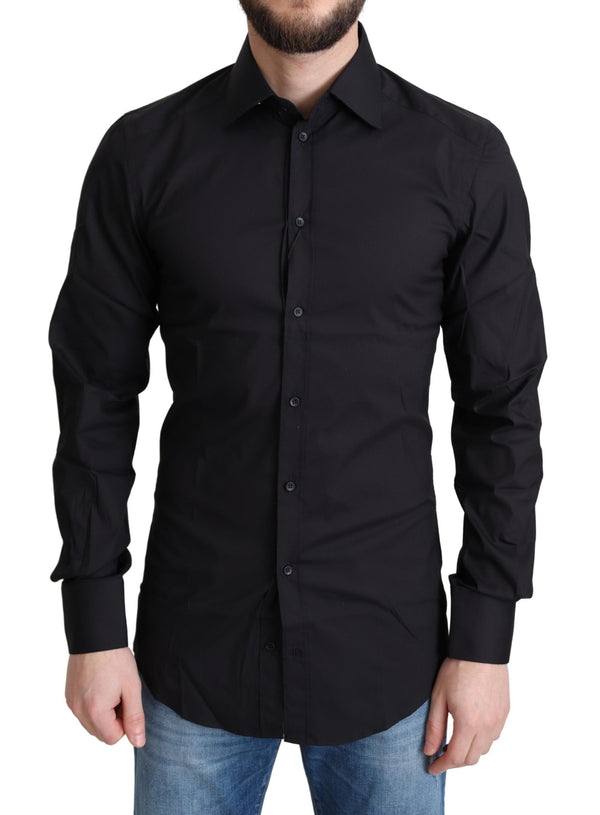 Elegant Black Gold Slim Fit Dress Shirt Dolce & Gabbana