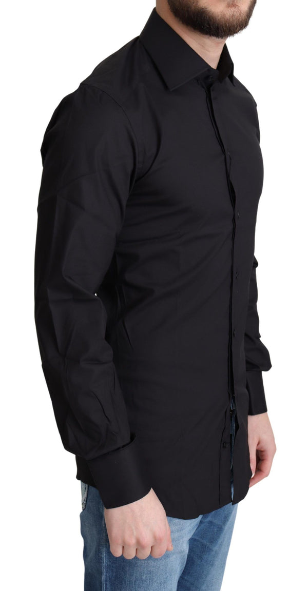 Elegant Black Gold Slim Fit Dress Shirt Dolce & Gabbana