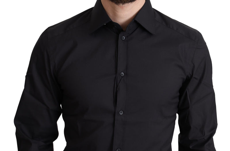 Elegant Black Gold Slim Fit Dress Shirt Dolce & Gabbana