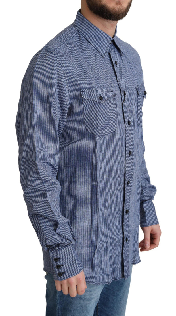 Elegant Striped Linen Button-Down Shirt Dolce & Gabbana