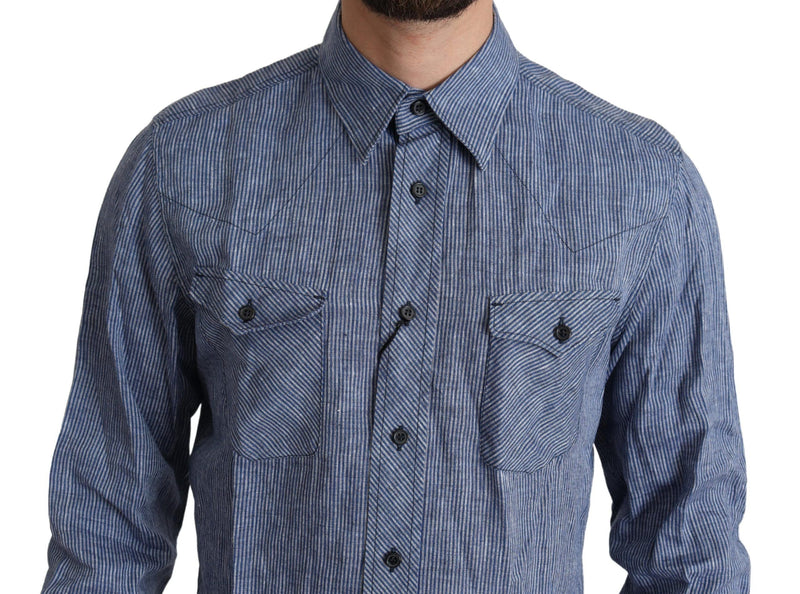 Elegant Striped Linen Button-Down Shirt Dolce & Gabbana