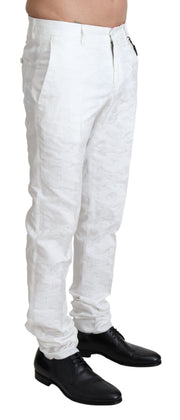 Elegant White Brocade Dress Pants Dolce & Gabbana