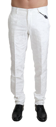 Elegant White Brocade Dress Pants Dolce & Gabbana