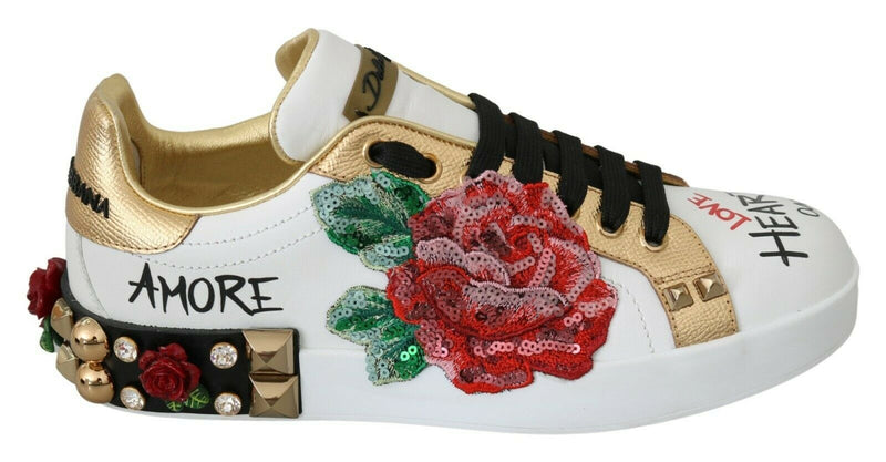 Elegant Sequined Floral Leather Sneakers Dolce & Gabbana