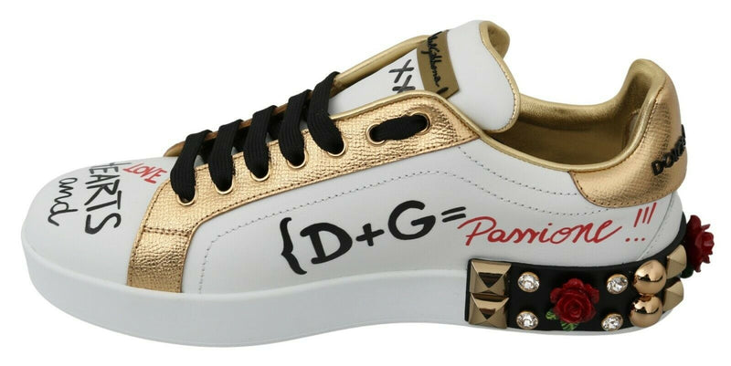 Elegant Sequined Floral Leather Sneakers Dolce & Gabbana