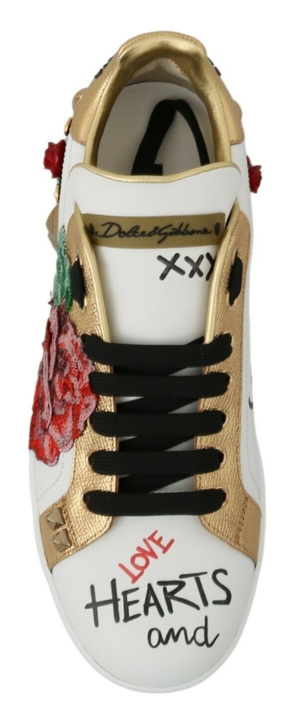 Elegant Sequined Floral Leather Sneakers Dolce & Gabbana