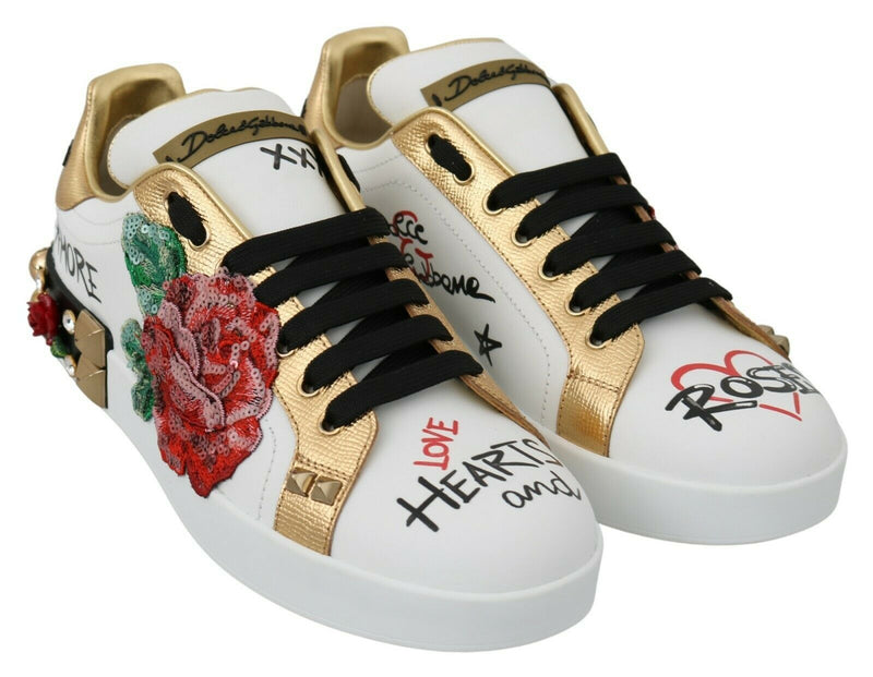 Elegant Sequined Floral Leather Sneakers Dolce & Gabbana