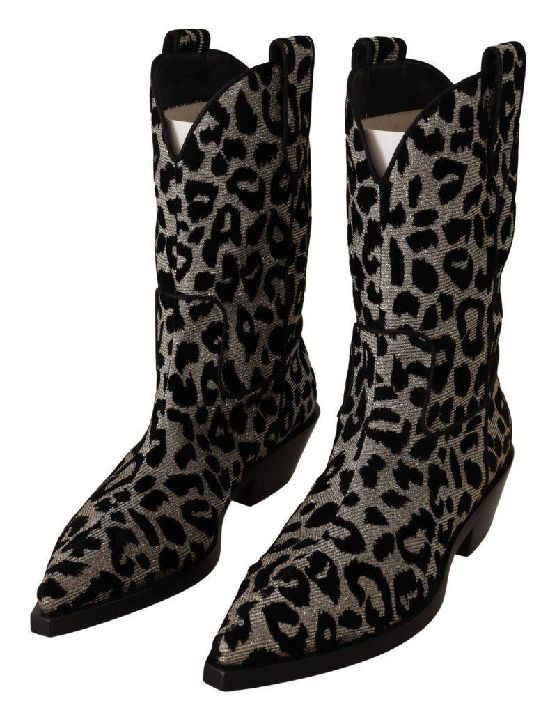 Elegant Leopard Print Mid Calf Boots Dolce & Gabbana