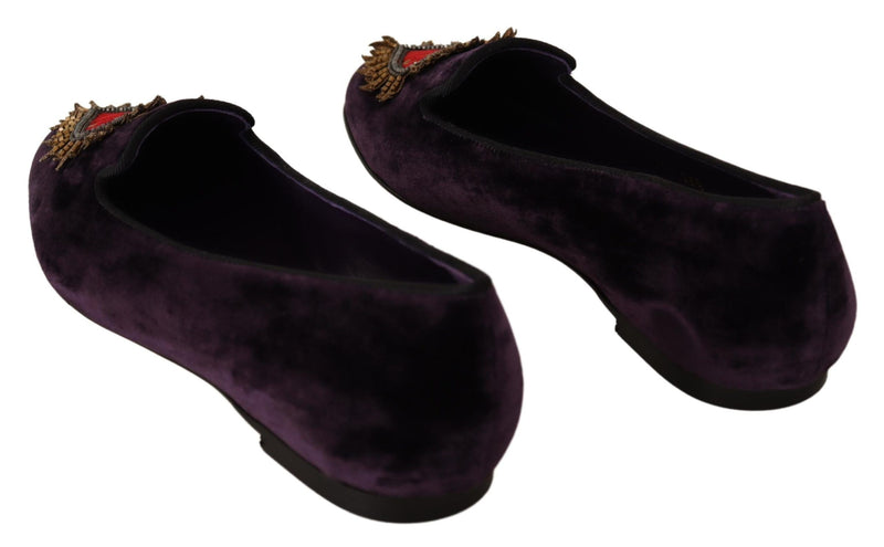 Chic Purple Velvet Loafers with Heart Detail Dolce & Gabbana