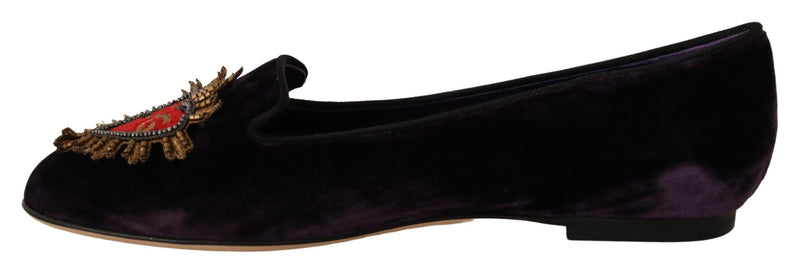 Chic Purple Velvet Loafers with Heart Detail Dolce & Gabbana