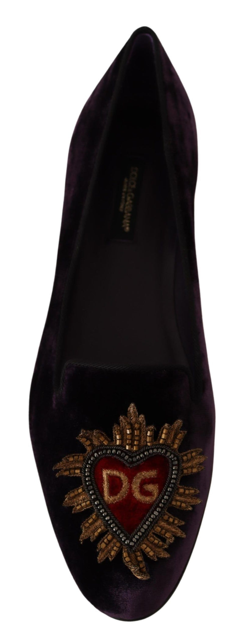 Chic Purple Velvet Loafers with Heart Detail Dolce & Gabbana