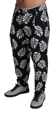 Elegant Palm Leaf Print Cotton Trousers Dolce & Gabbana