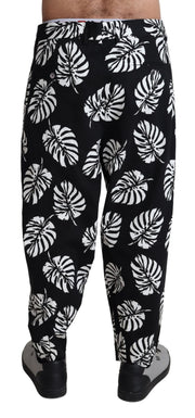 Elegant Palm Leaf Print Cotton Trousers Dolce & Gabbana