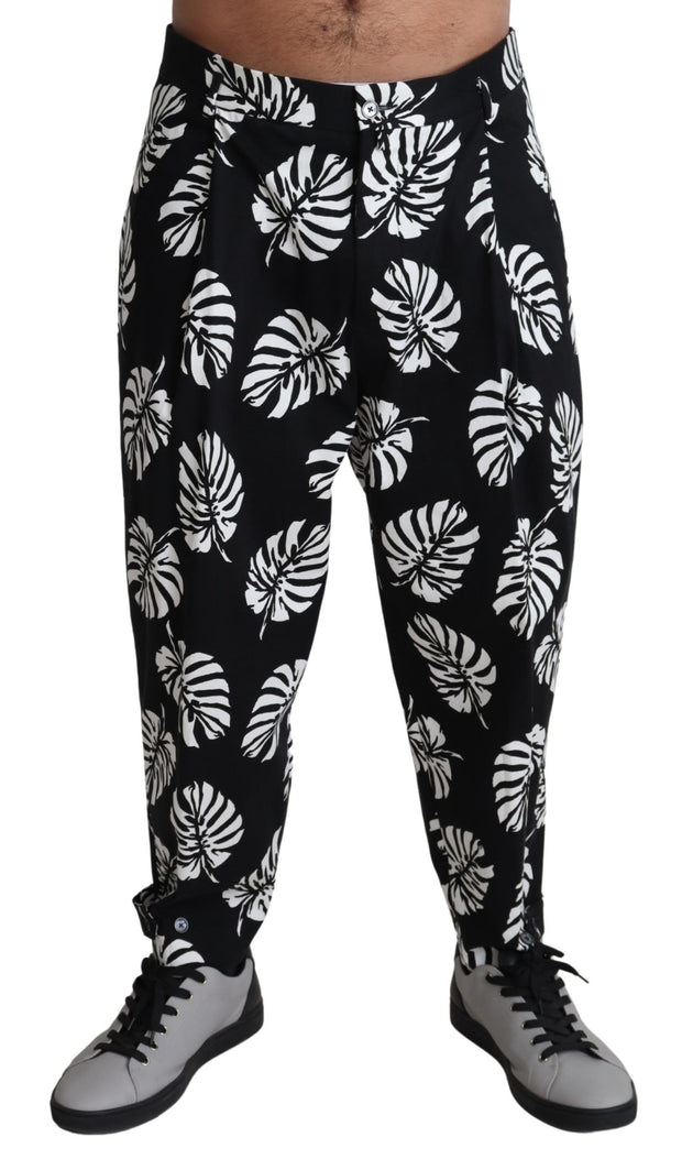 Elegant Palm Leaf Print Cotton Trousers Dolce & Gabbana