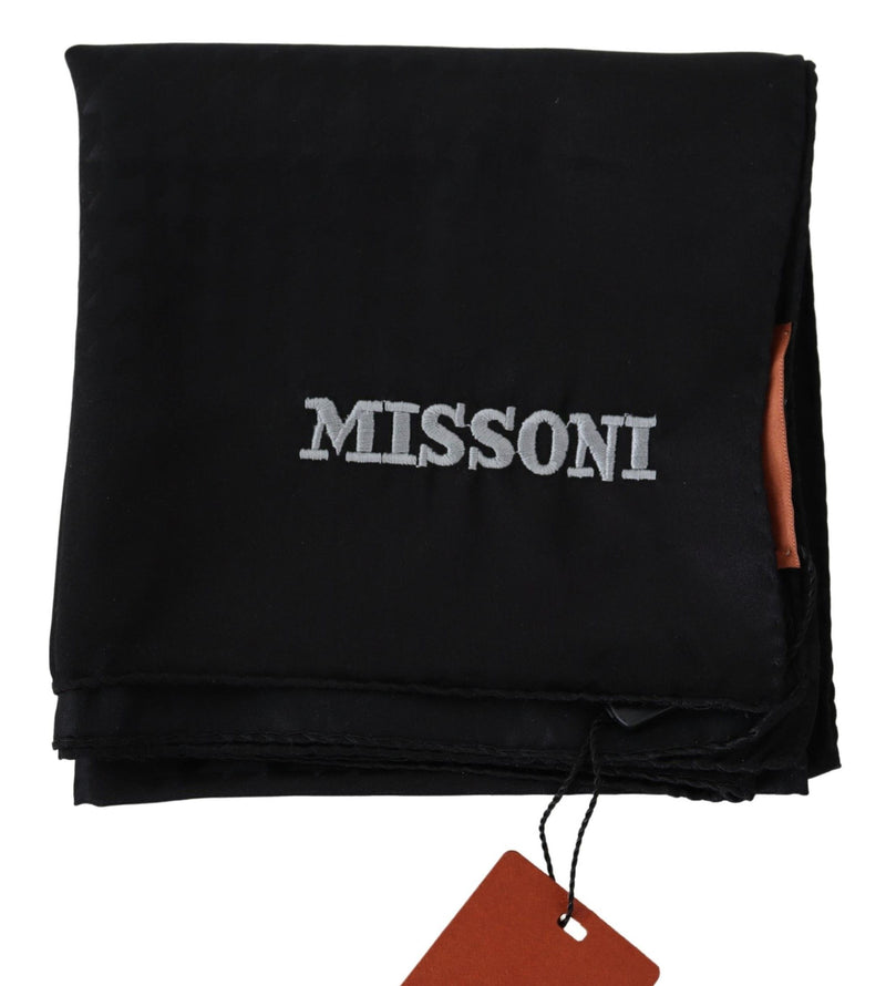 Elegant Black Wool Scarf with Logo Embroidery Missoni