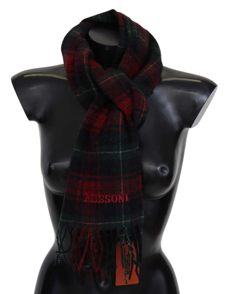 Elegant Check Wool Scarf with Logo Embroidery Missoni