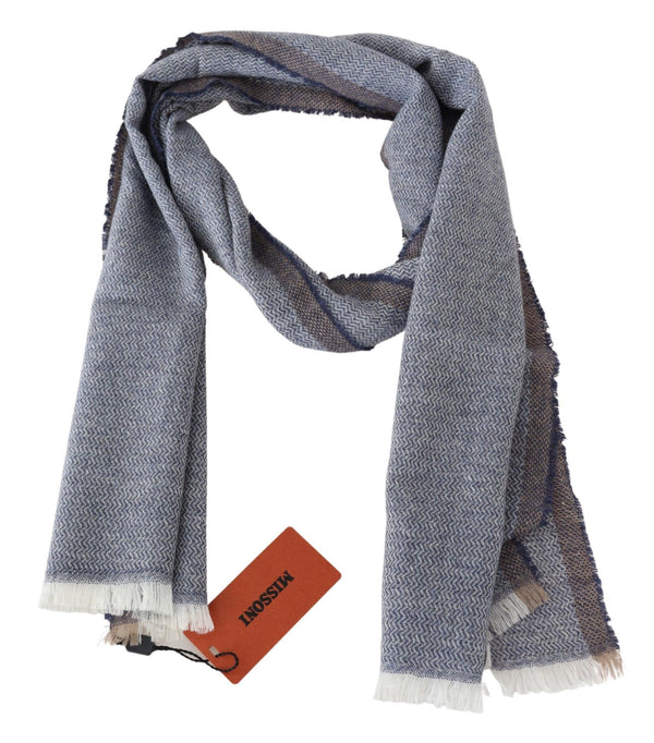 Elegant Gray Wool Scarf with Stripes and Fringes Missoni