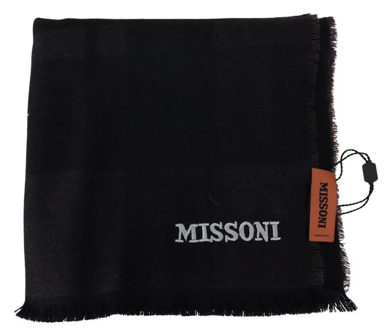 Elegant Black Wool Scarf with Logo Embroidery Missoni