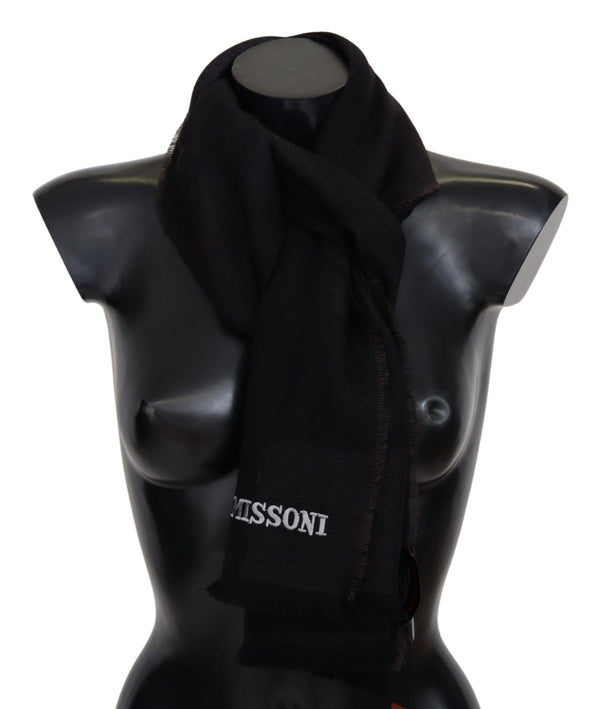 Elegant Black Wool Scarf with Logo Embroidery Missoni