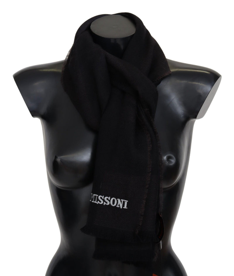 Elegant Black Wool Scarf with Logo Embroidery Missoni