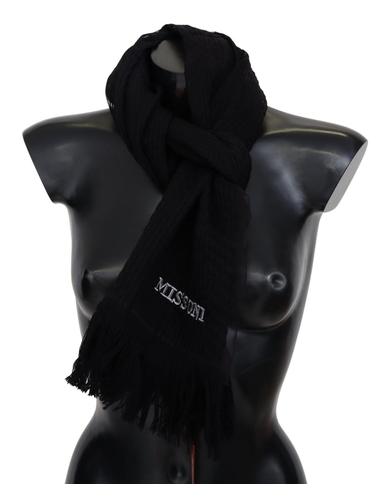 Elegant Wool Silk Unisex Black Scarf Missoni