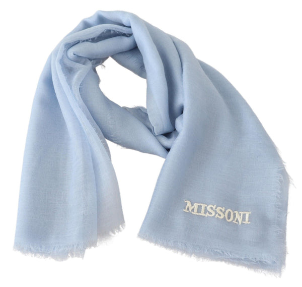 Elegant Light-Blue Cashmere Scarf with Fringes Missoni