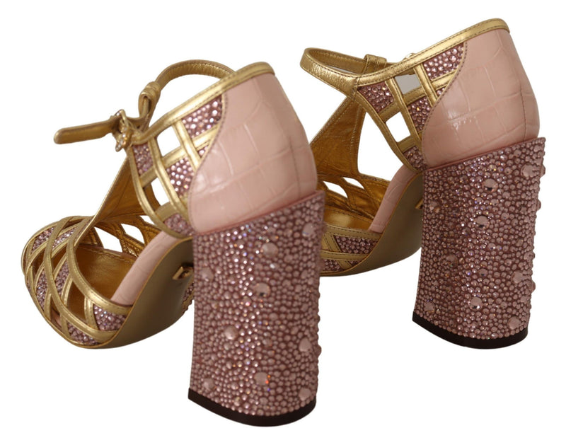 Silk-Infused Leather Crystal Pumps in Pink Gold Dolce & Gabbana